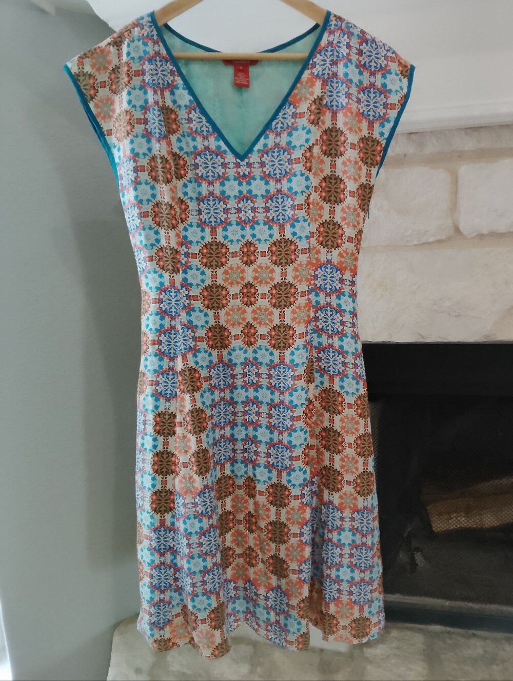 Sundance Aqua and Teal Printed Silk Shift Dress